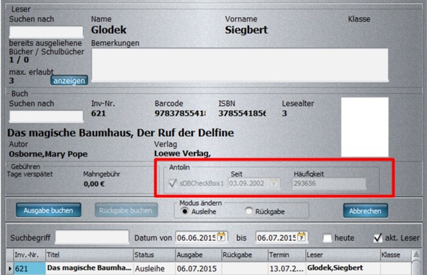 Antolin-Anzeige bei der Buchausleihe