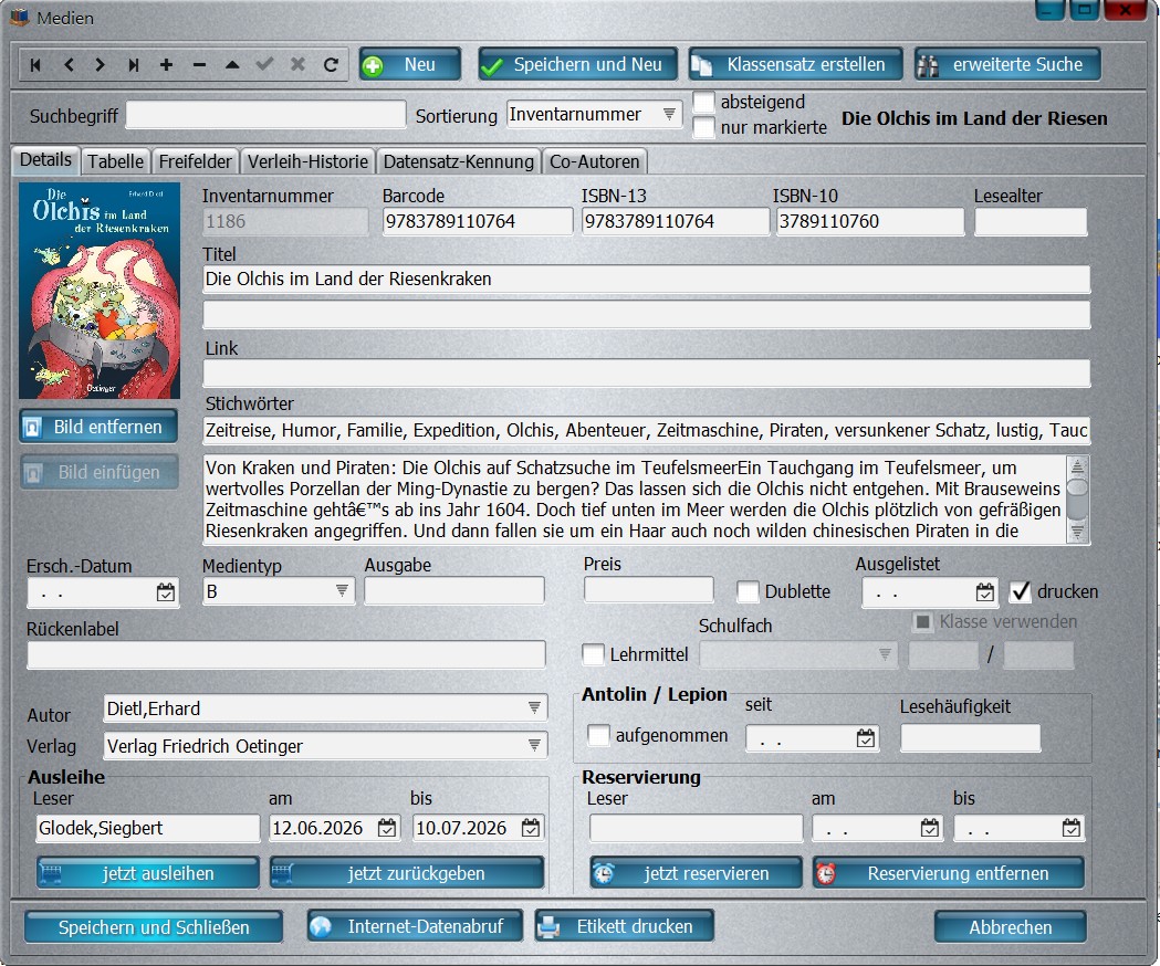 Screenshot Buchdaten in BISaM