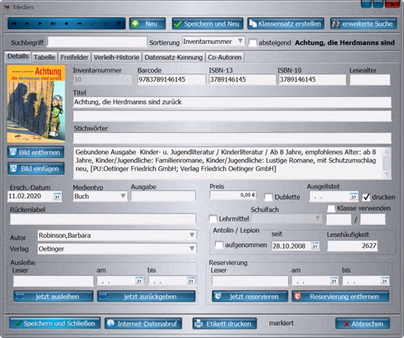 Screenshot Buchdate-Erfassung